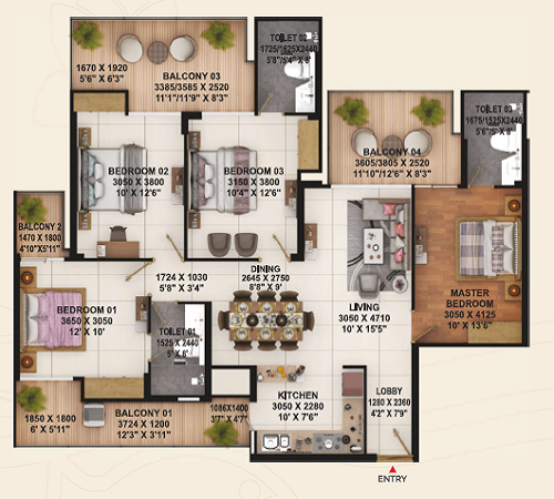 4 BHK 2010 sq.ft. Layout Plan