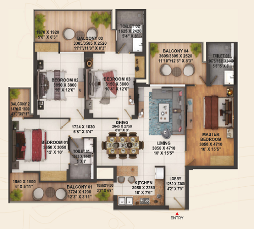 4 BHK 2050 sq.ft. Layout Plan